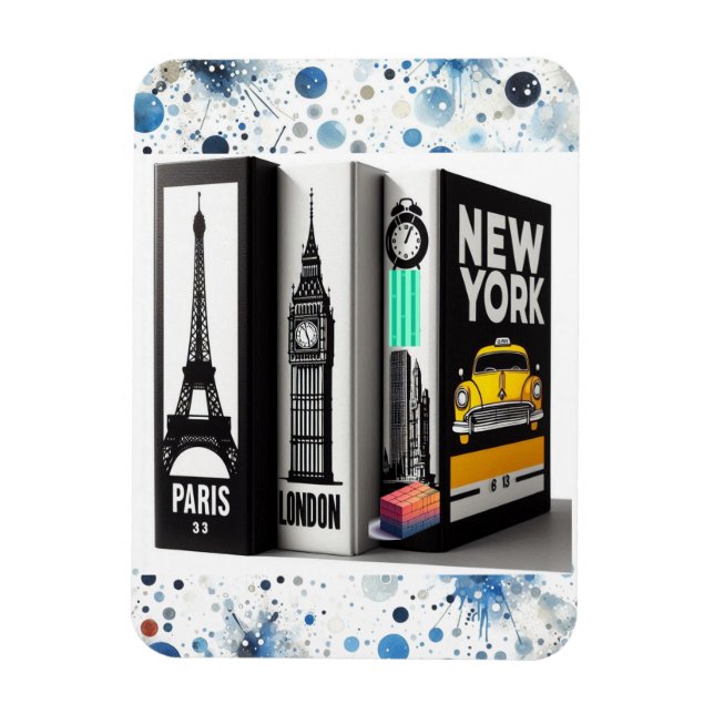 Paris London New York Böcker  Magnet (Vertikal)
