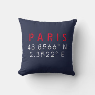 Paris Longitud Latitude Navy Dekorativ kudde