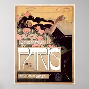 PARIS Los Cigarillos 1901 av Artist Aleardo Villa Poster