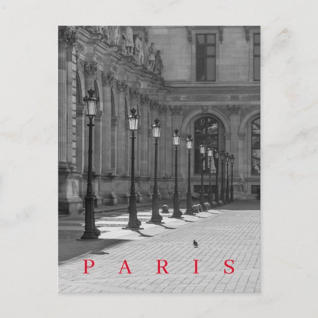 Paris Louvren innergård lyktstolpar vy vykort (Framsida)