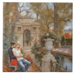 Paris Love: Medici Fountain Jardin de Luxembourg Kakelplatta<br><div class="desc">"romantic couple park walk",  "paris france Jardin du Luxembourg",  "travel tourist flower garden",  "classic spring summer walking",  "in love with romance",  "passionate husband wife walks",  "boyfriend girlfriend valentines day",  "Medici Fountain red flowers",  "french parisian city spots",  "european europe vacation souvenir"</div>