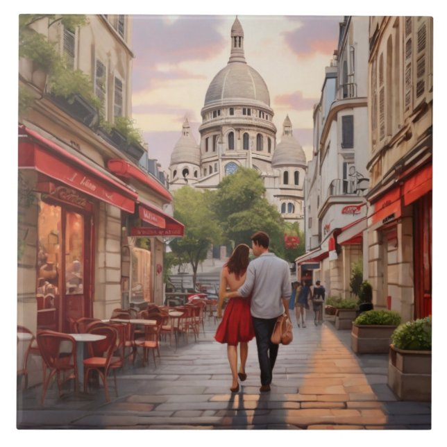 Paris Love: Romantic Couple by Sacre Coeur Church Kakelplatta (Framsidan)