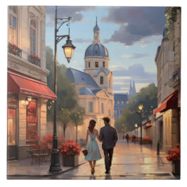 Paris Love: Romantic Couple Evening Stroll France Kakelplatta