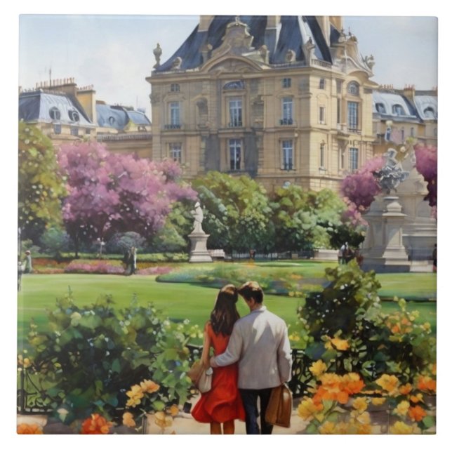 Paris Love: Romantic Couple Jardin du Luxembourg Kakelplatta (Framsidan)