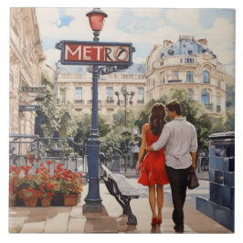 Paris Love: Romantic French Walk by Metro Station Kakelplatta
