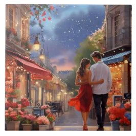 Paris Love: Romantic Summer Night Couple  Kakelplatta