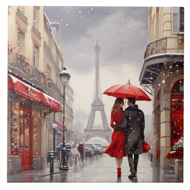 Paris Love: Romantic Winter Eiffel Tower Walk Kakelplatta (Framsidan)