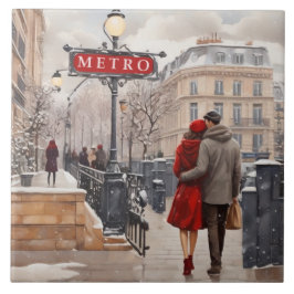 Paris Love: Romantic Winter Walk Metro Station Kakelplatta