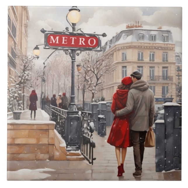 Paris Love: Romantic Winter Walk Metro Station Kakelplatta (Framsidan)