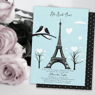 Paris Lovebird Eiffel Winter Blue Möhippa Inbjudningar