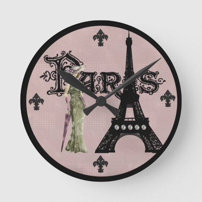 Paris Mauve Round Wall Clock Rund Klocka (Framsida)
