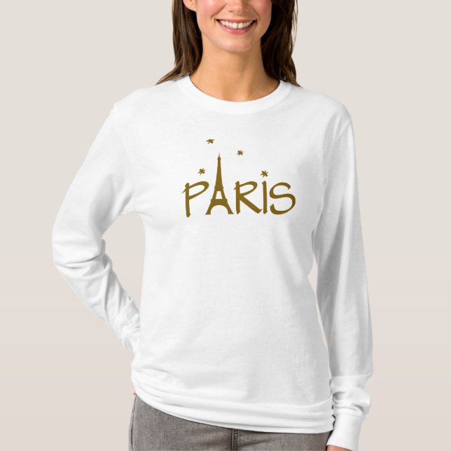 paris med att blinka stjärnor i brun text t-shirt (Framsida)