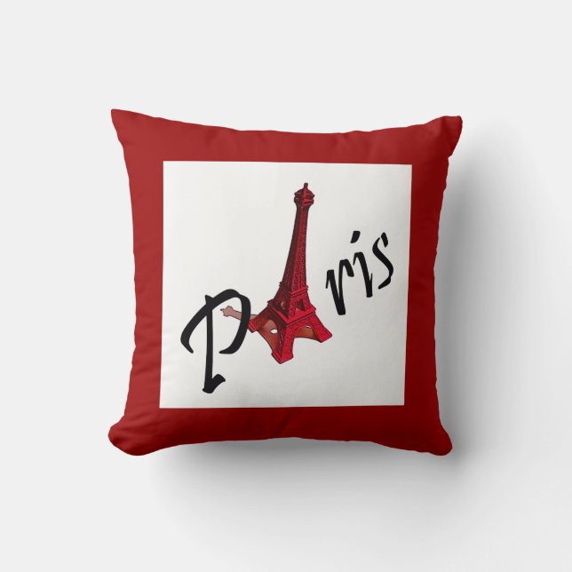 Paris med Eiffel torn mot röd bakgrund Kudde (Framsida)