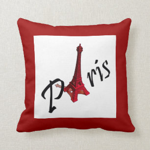 Paris med Eiffel torn mot röd bakgrund Kudde