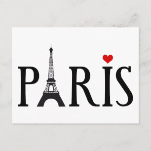 Paris med Eiffel torn och rött hjärta Vykort