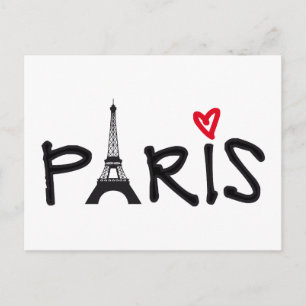 Paris med Eiffel torn och rött hjärta Vykort