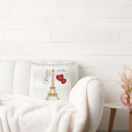 Paris med Kärlek i Metallic Guld & White Satin Kudde