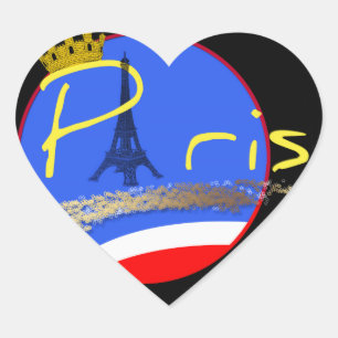 Paris med Krona Heart Sticker Hjärtformat Klistermärke