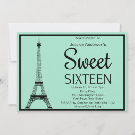 Paris Mint Grönt Black Eiffel Torn Sweet sixteen Inbjudningar