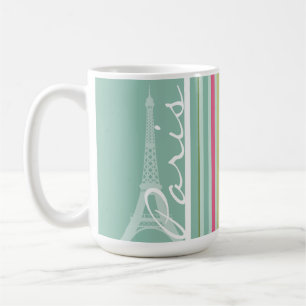 Paris; Mintgrönt- & rosarandar Kaffemugg