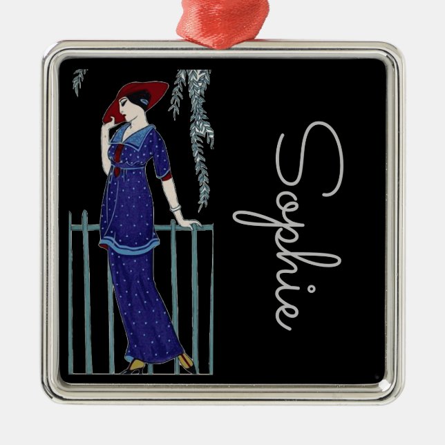 Paris mode 1920-talet elegant dam namn julgransprydnad metall (Framsidan)