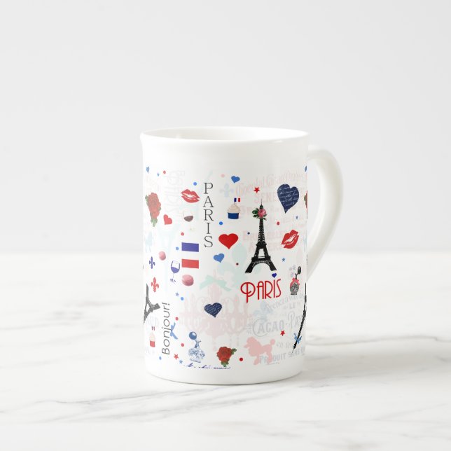Paris mönster med det Eiffel torn Benporslin Mugg (Framsida höger)