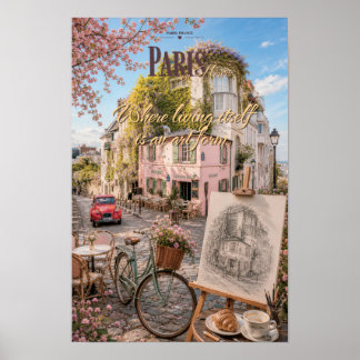 Paris Montmartre Café Konstform Scenisk Illustrati Poster