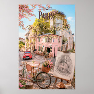 Paris Montmartre Café Konstform Scenisk Illustrati Poster