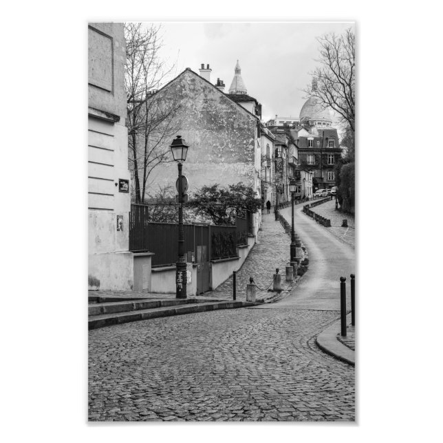 Paris Montmartre Cobble Street Fototryck (Framsidan)
