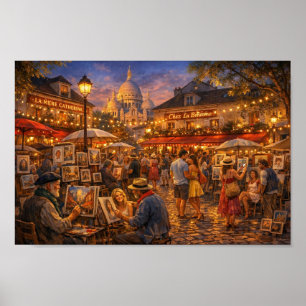 Paris Montmartre Kvällsdröm Affisch