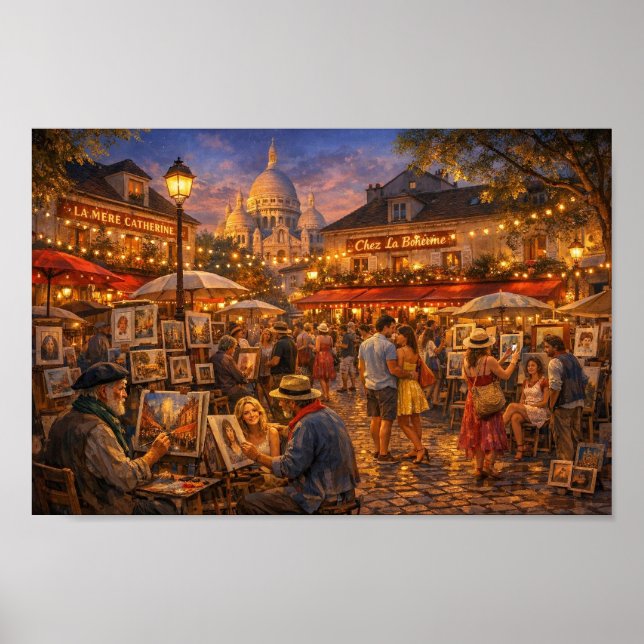 Paris Montmartre Kvällsdröm Affisch (Framsidan)