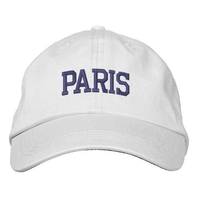 PARIS Mörkblå broderi på vit bakgrund Broderad Keps (Framsida)