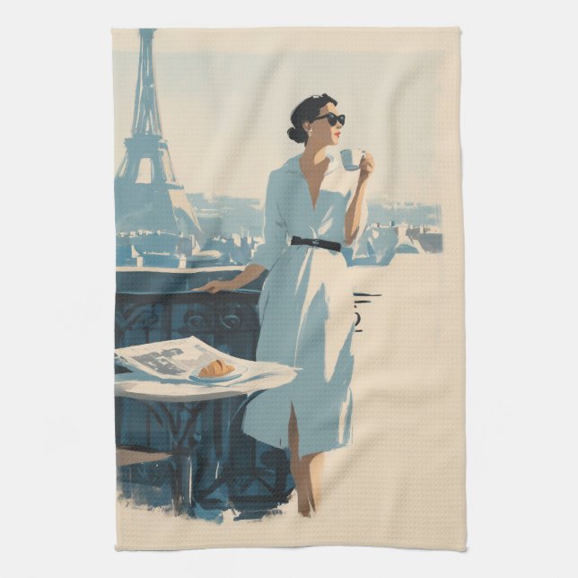 Paris Morning Coffee Elegance Kökshandduk (Vertikal)