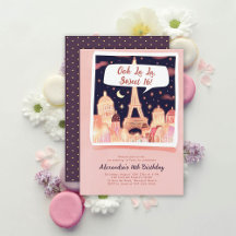 Paris Natt Eiffel Tecknad Stil Rosa Chic Sweet 16