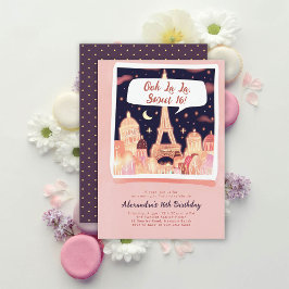 Paris Natt Eiffel Tecknad Stil Rosa Chic Sweet 16 Inbjudningar