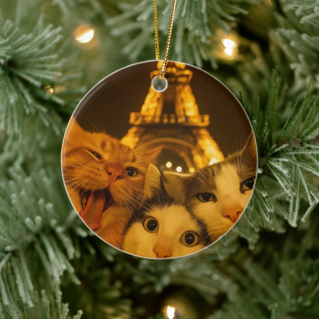    Paris Natt Katt Selfie Squad Älskare            Julgransprydnad Keramik (Träd)