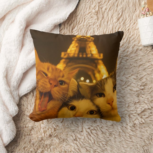 Paris Natt Katt Selfie Squad Älskare               Kudde (Filt)