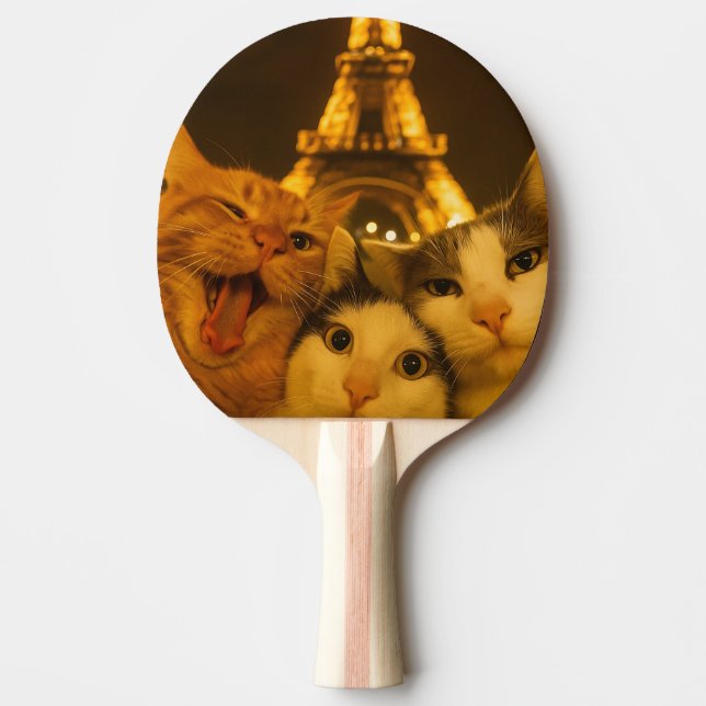Paris Natt Katt Selfie Squad Älskare Pingisracket (Framsidan)