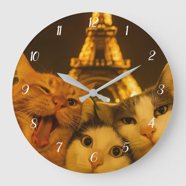 Paris Natt Katt Selfie Squad Älskare               Stor Klocka (Framsida)