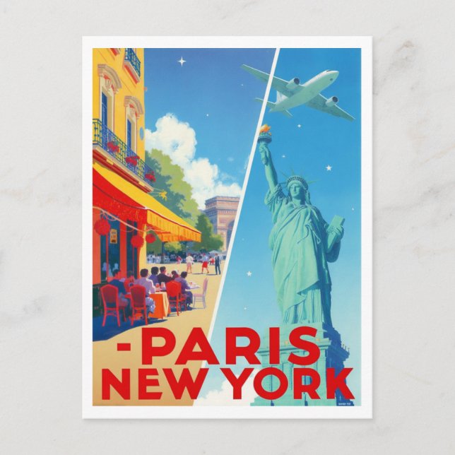 Paris New York Travel Vykort (Framsida)