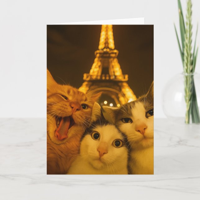 Paris Night Cat Selfie Squad Lover                 Kort (Framsida)