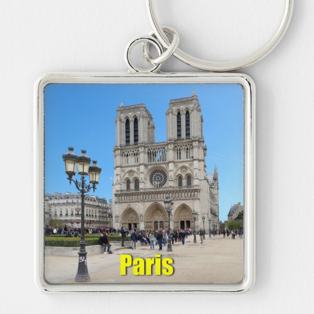PARIS Notre Dame Fyrkantig Silverfärgad Nyckelring (Framsidan)