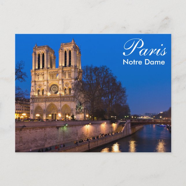 Paris - Notre Dame på nattvykort Vykort (Framsida)