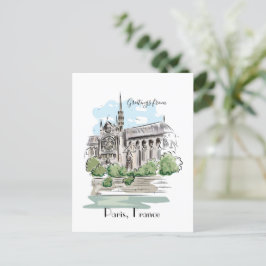 Paris Notre Dame Sketch Design Vykort