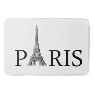 Paris och Eiffel torn i svartvit badmatta Badrumsmatta