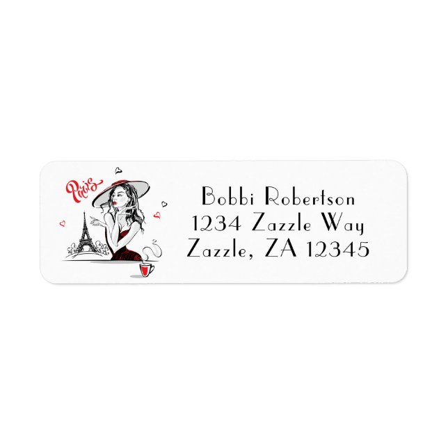 Paris och kaffe, röd etikett returadress etikett (Framsidan)