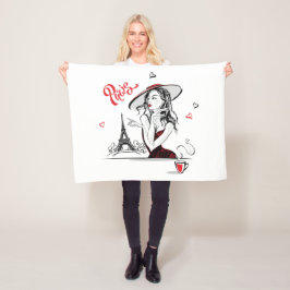 Paris och kaffe, rött fleecefilt