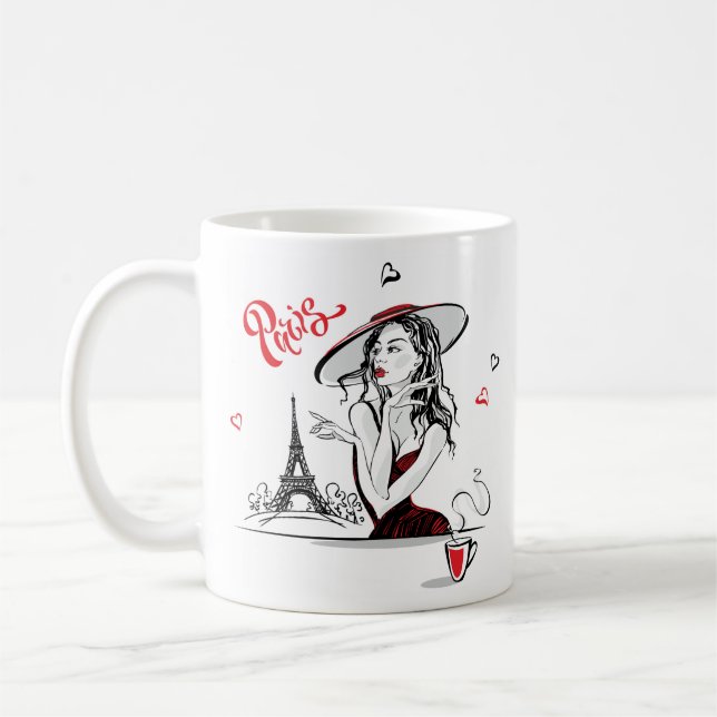 Paris och kaffe, rött kaffemugg (Vänster)