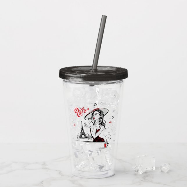 Paris och kaffe, rött take away mugg (Baksida Ice)
