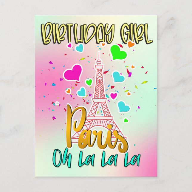 Paris Oh Lala Birthday Girl Eiffel Torn Matching Vykort (Framsida)